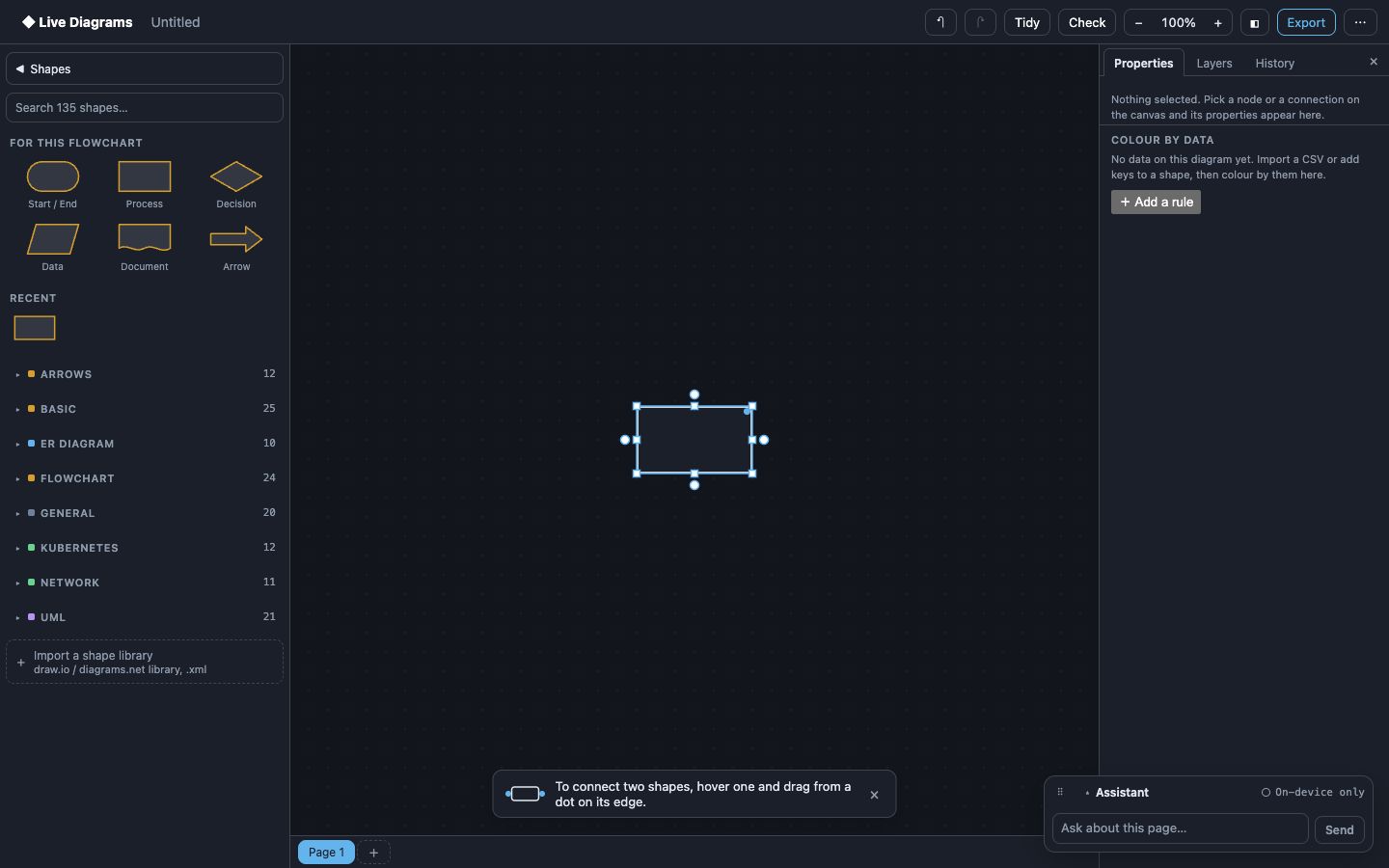Live Diagrams editor with shape libraries for ER, UML and network diagrams